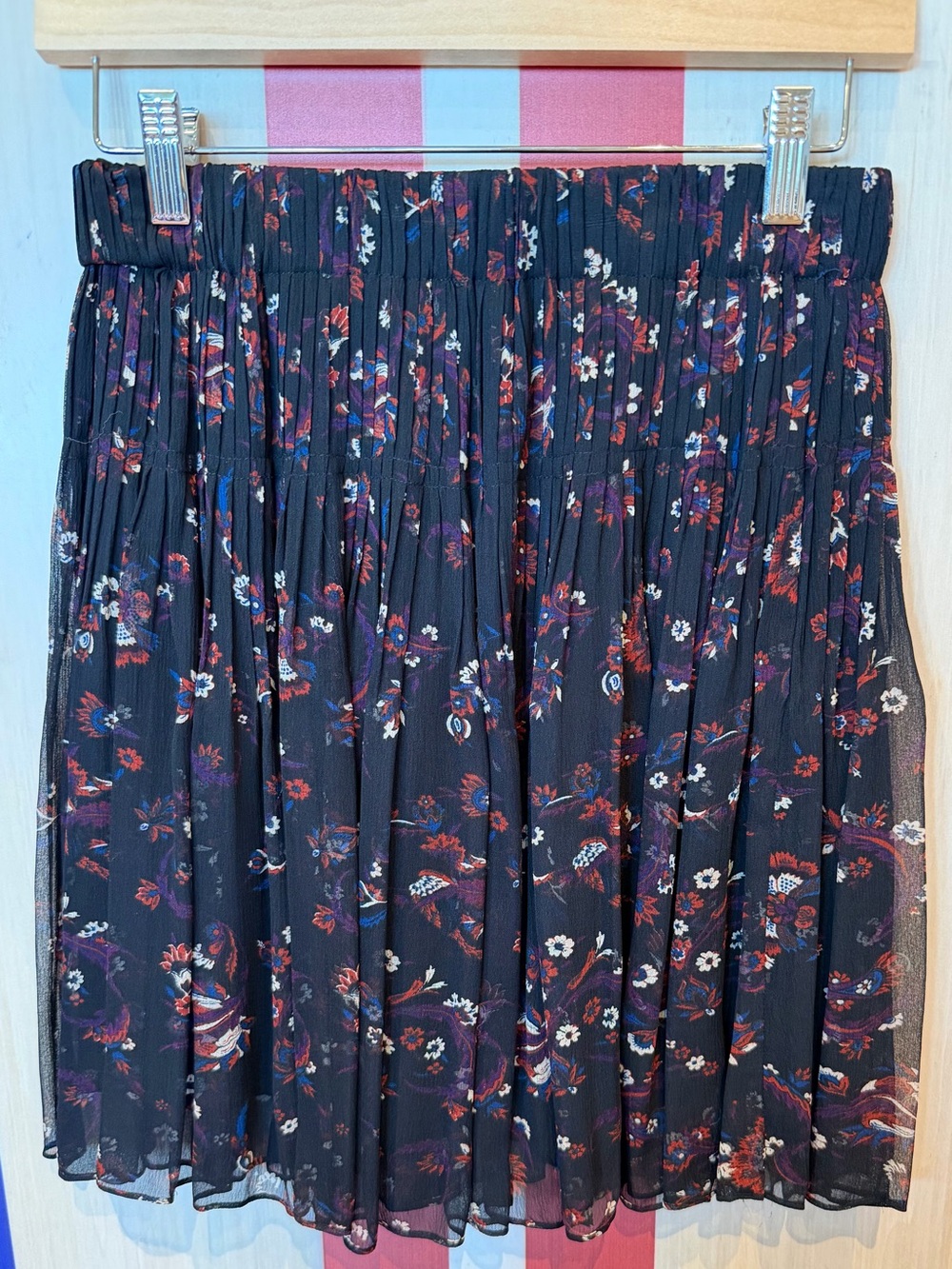 ba&sh Dark Navy Floral Chiffon Mini Skirt Size 1 (US 4)